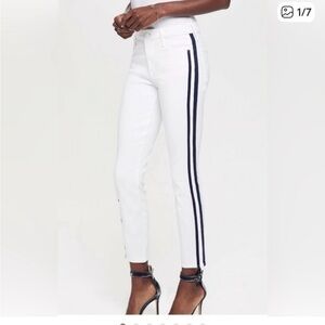 Stylish White Cropped Pants with Black Stripe